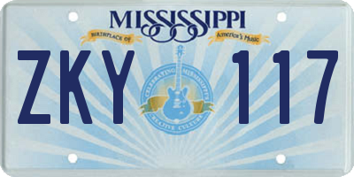 MS license plate ZKY117