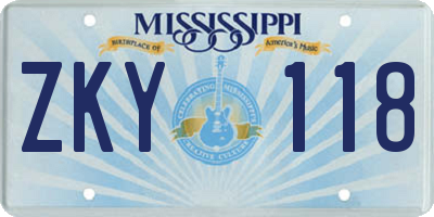 MS license plate ZKY118