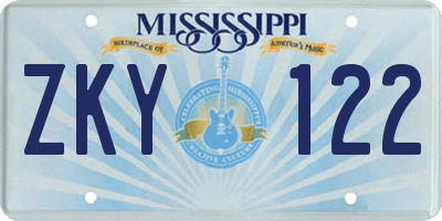 MS license plate ZKY122