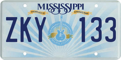 MS license plate ZKY133