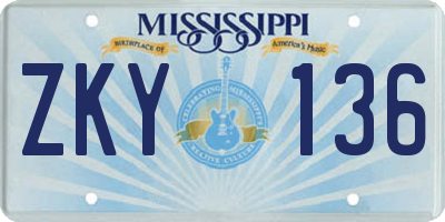 MS license plate ZKY136