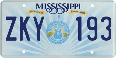 MS license plate ZKY193