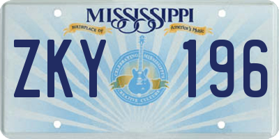 MS license plate ZKY196