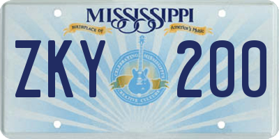 MS license plate ZKY200