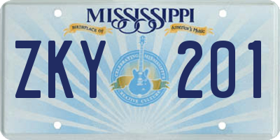 MS license plate ZKY201