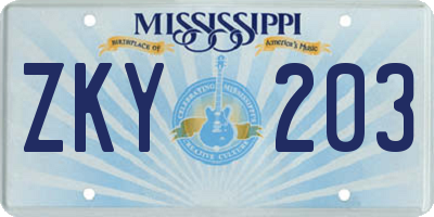 MS license plate ZKY203