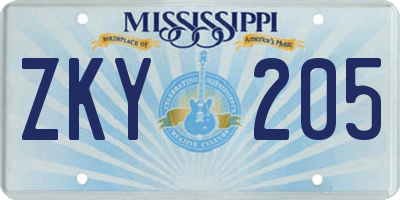 MS license plate ZKY205