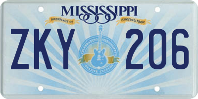 MS license plate ZKY206