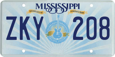 MS license plate ZKY208
