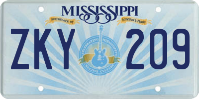 MS license plate ZKY209