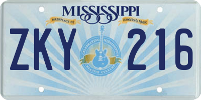 MS license plate ZKY216