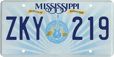 MS license plate ZKY219
