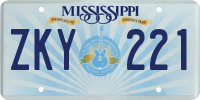 MS license plate ZKY221