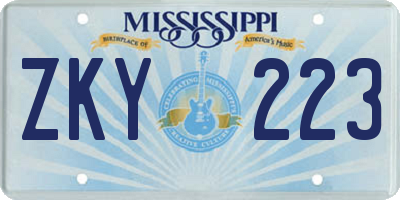 MS license plate ZKY223