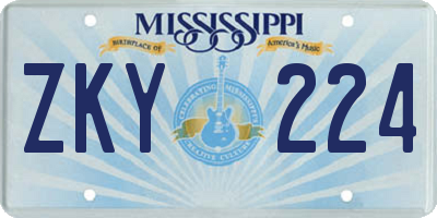 MS license plate ZKY224