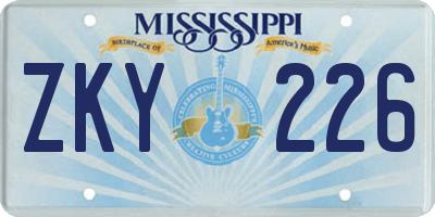MS license plate ZKY226