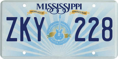 MS license plate ZKY228