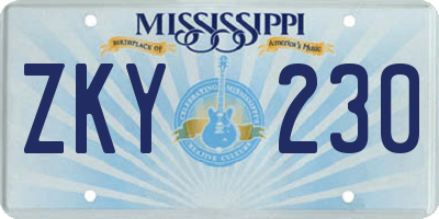 MS license plate ZKY230