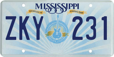 MS license plate ZKY231