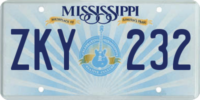 MS license plate ZKY232