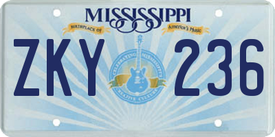 MS license plate ZKY236