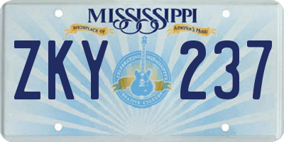 MS license plate ZKY237
