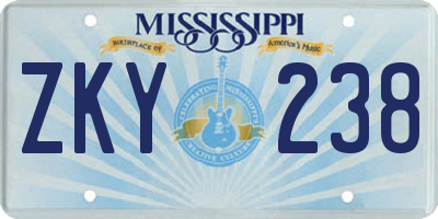 MS license plate ZKY238