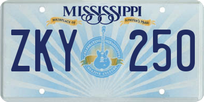 MS license plate ZKY250