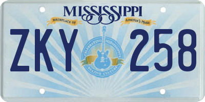 MS license plate ZKY258