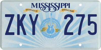 MS license plate ZKY275