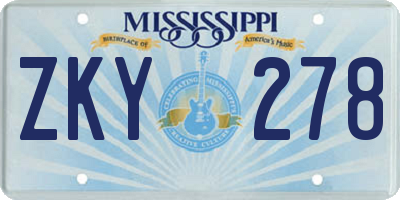 MS license plate ZKY278