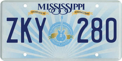 MS license plate ZKY280