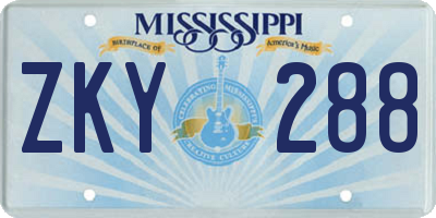 MS license plate ZKY288