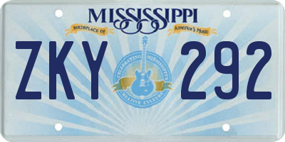 MS license plate ZKY292