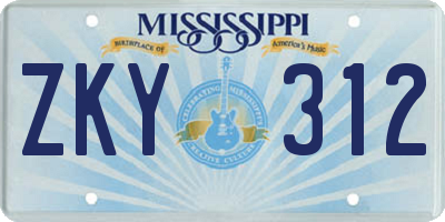 MS license plate ZKY312