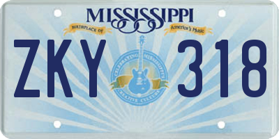 MS license plate ZKY318