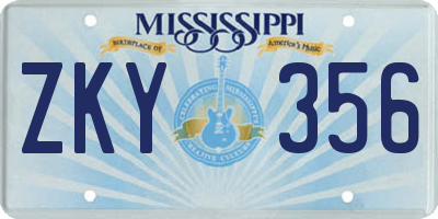 MS license plate ZKY356