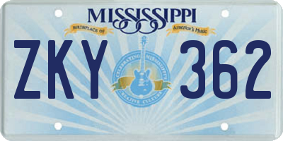 MS license plate ZKY362