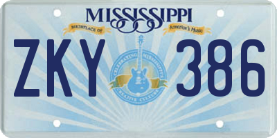 MS license plate ZKY386