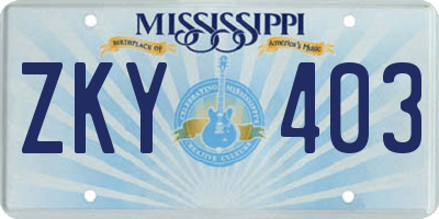 MS license plate ZKY403