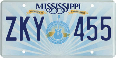 MS license plate ZKY455
