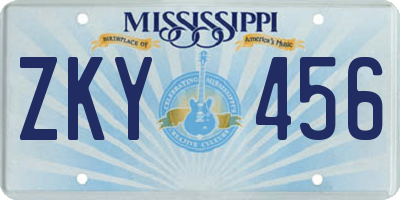 MS license plate ZKY456