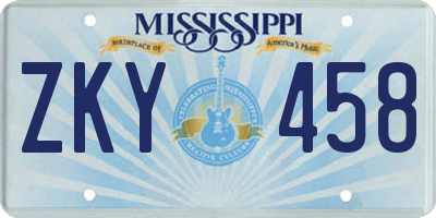 MS license plate ZKY458