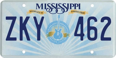 MS license plate ZKY462