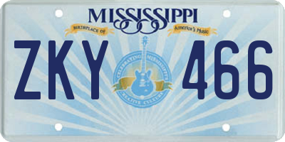 MS license plate ZKY466