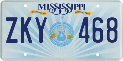 MS license plate ZKY468