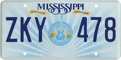 MS license plate ZKY478