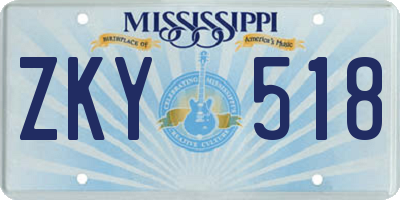 MS license plate ZKY518