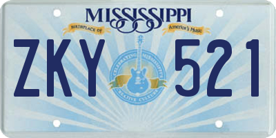 MS license plate ZKY521