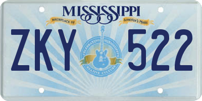 MS license plate ZKY522